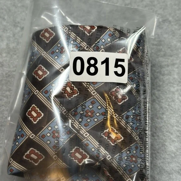 Oleg Cassini Silk Tie Brown Blue Geometric Foulard Classic Vintage - Picture 6 of 6